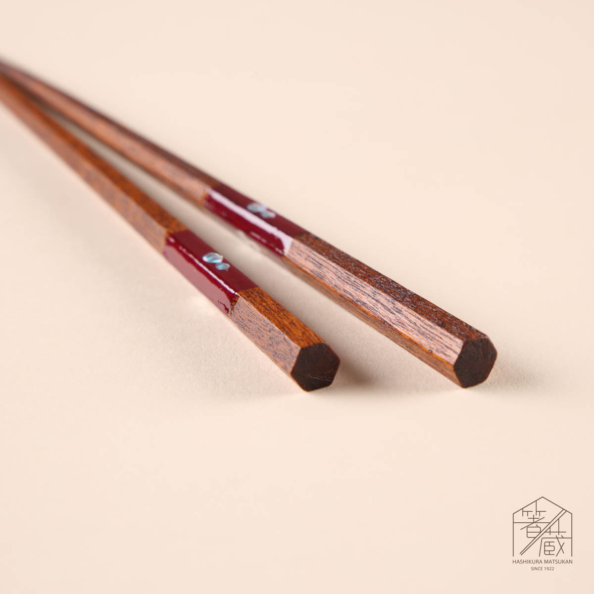 Pair of Hexagonal Hisago Checkered Chopsticks with Sandstone Chopstick Rests, Gift Box Included
