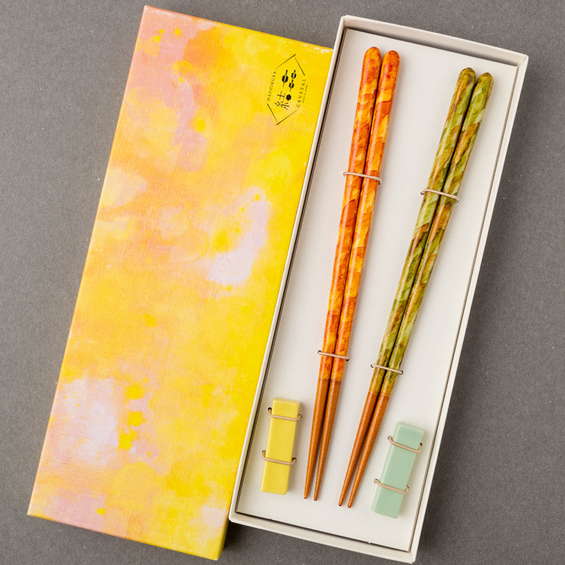 結晶 彩筆 春山・紅葉 ペア箸置付